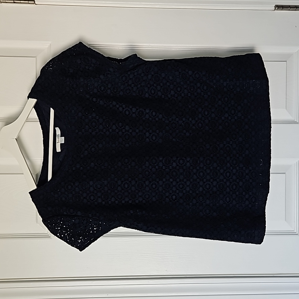 Boden womens lined lace short sleeve blouse, navy, size 16
